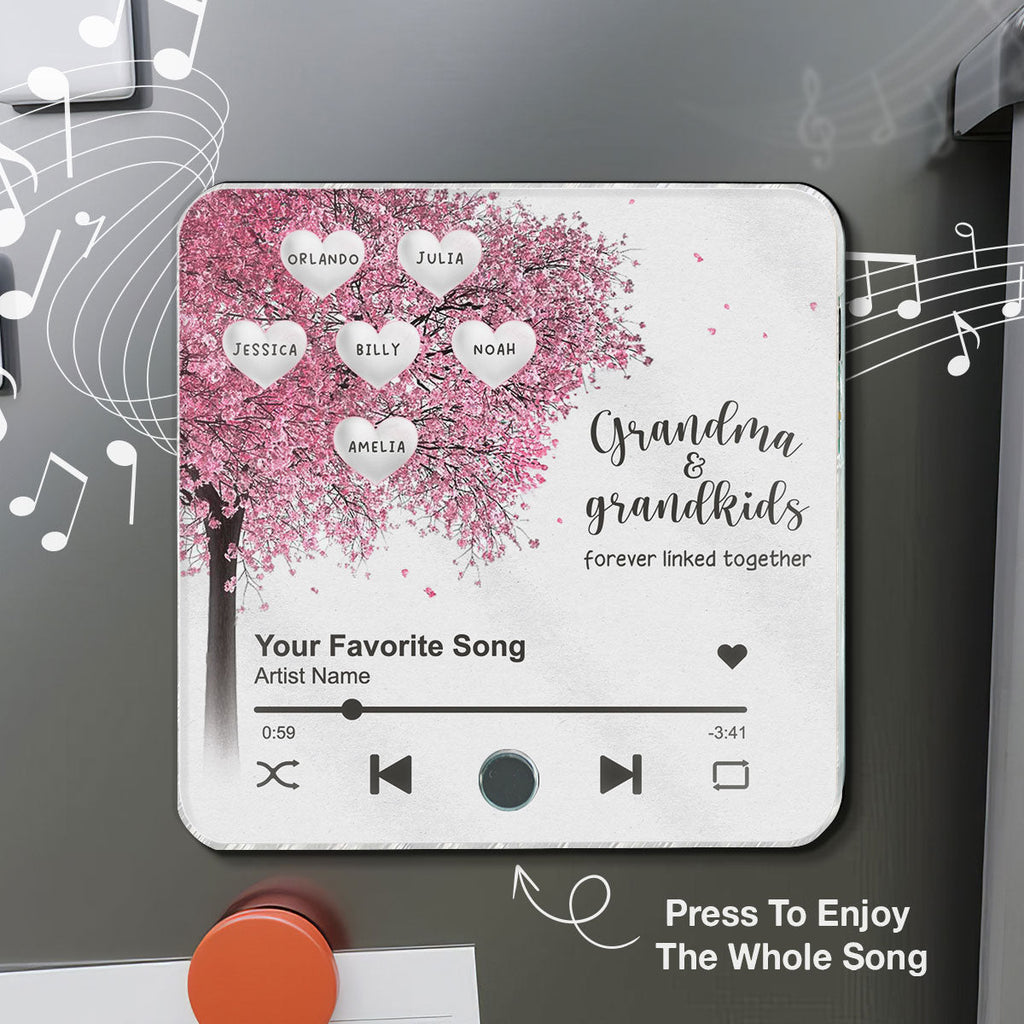 Grandma Grandkids Fill A Place In Your Heart Heart Tree Personalized Music Fridge Magnet, Heartfelt Gift For Mom For Grandma