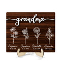 Grandma Grandkids Flowers Personalized 2-Layer Wooden Plaque