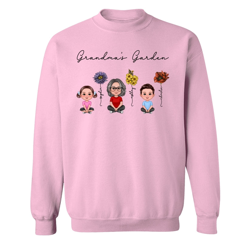 Grandma Grandkids Crossed Legs Sitting Vintage Birth Flower Personalized Shirt