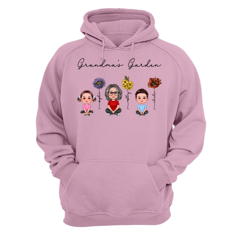 Grandma Grandkids Crossed Legs Sitting Vintage Birth Flower Personalized Shirt
