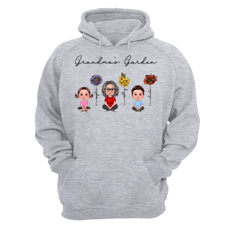 Grandma Grandkids Crossed Legs Sitting Vintage Birth Flower Personalized Shirt