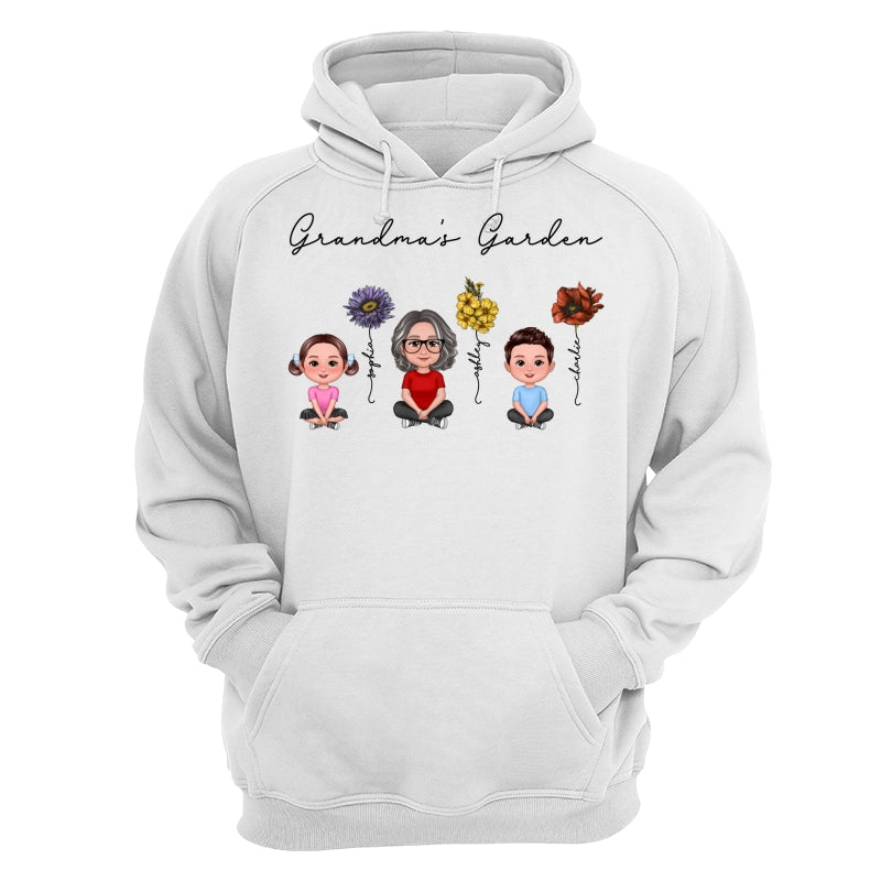 Grandma Grandkids Crossed Legs Sitting Vintage Birth Flower Personalized Shirt