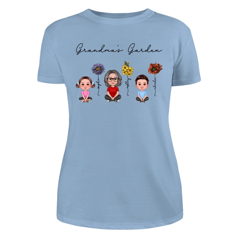Grandma Grandkids Crossed Legs Sitting Vintage Birth Flower Personalized Shirt