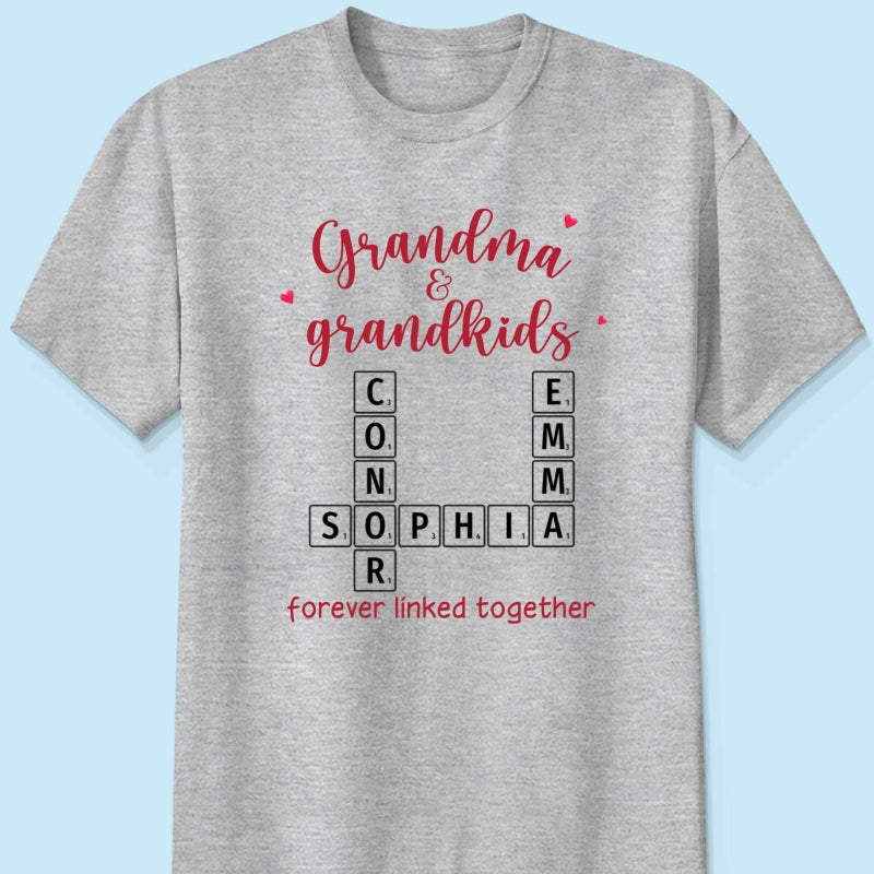 Grandma & Grandkids Forever Linked Together Crossword Puzzle Personalized Light Color Shirt