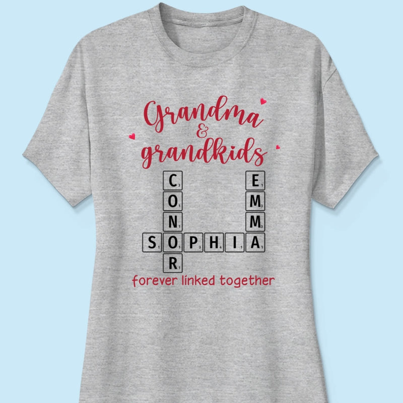 Grandma & Grandkids Forever Linked Together Crossword Puzzle Personalized Light Color Shirt