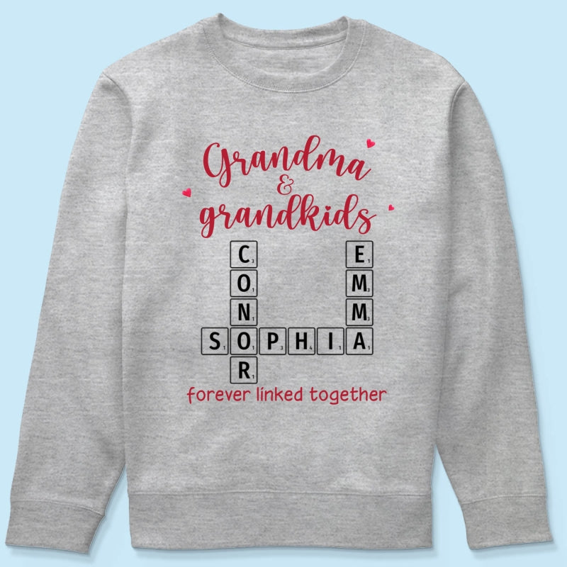 Grandma & Grandkids Forever Linked Together Crossword Puzzle Personalized Light Color Shirt