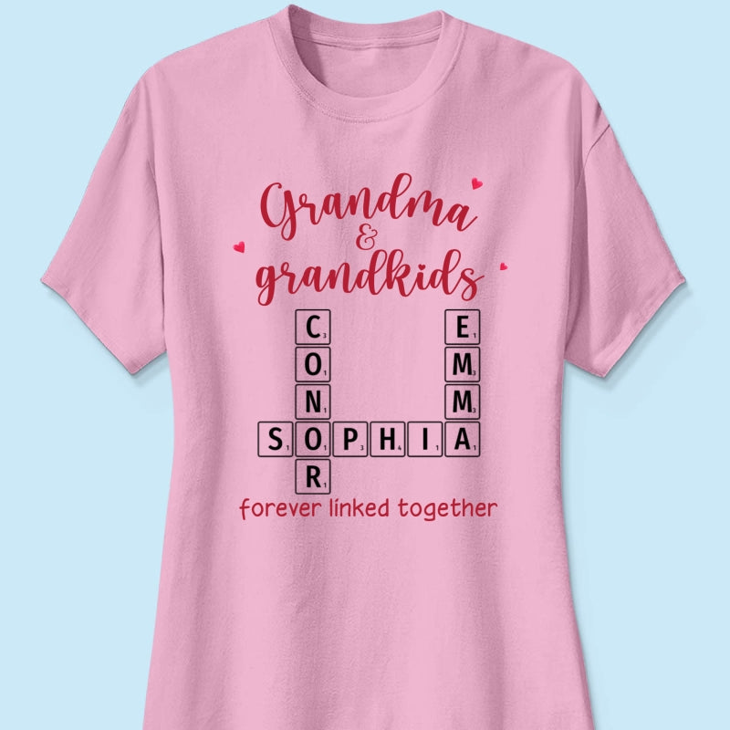 Grandma & Grandkids Forever Linked Together Crossword Puzzle Personalized Light Color Shirt