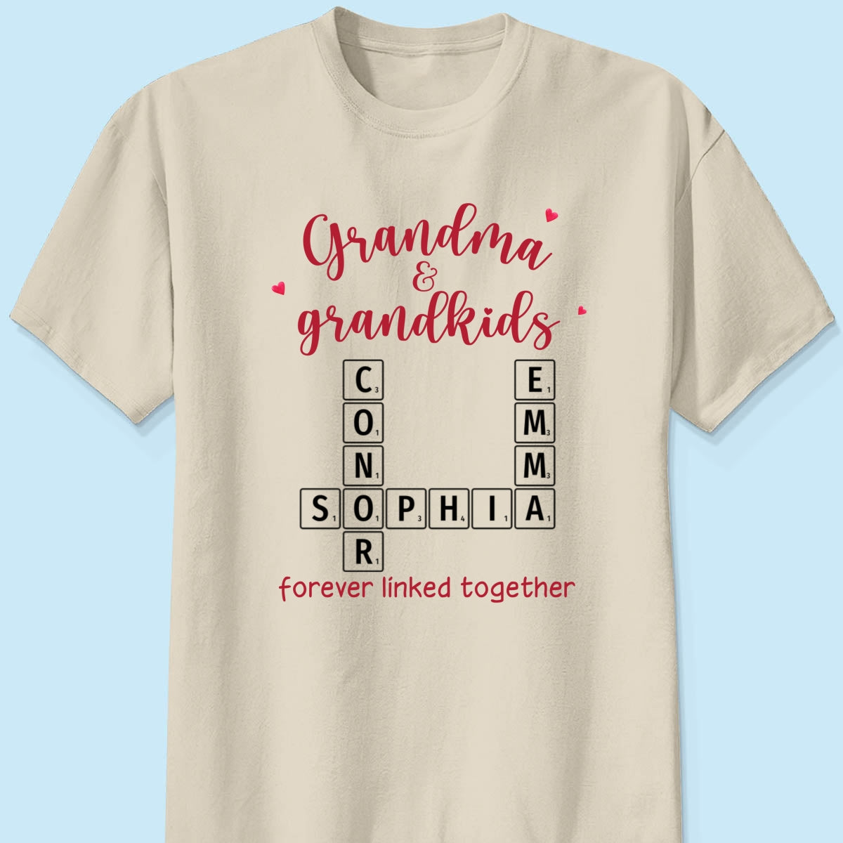Grandma & Grandkids Forever Linked Together Crossword Puzzle Personalized Light Color Shirt