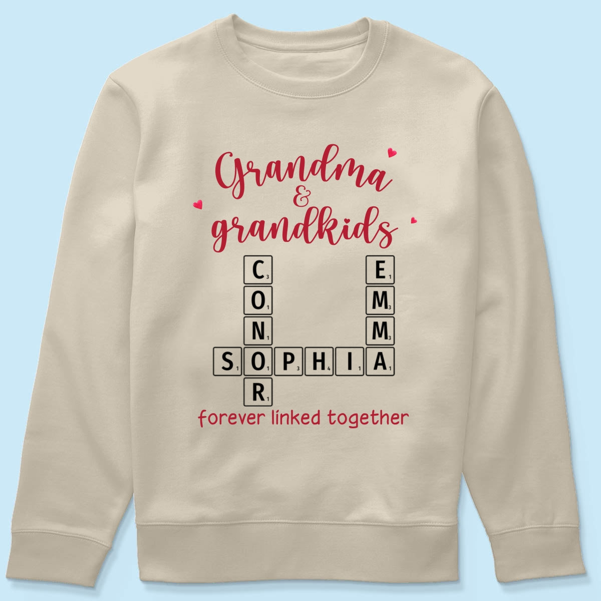 Grandma & Grandkids Forever Linked Together Crossword Puzzle Personalized Light Color Shirt