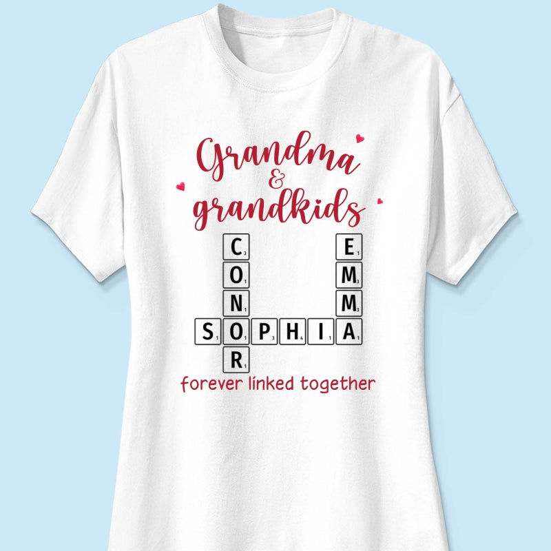 Grandma & Grandkids Forever Linked Together Crossword Puzzle Personalized Light Color Shirt