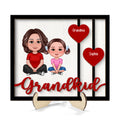 Grandma Grandkids Crossed Legs Red Hearts Personalized 2-layer Wooden Plaque