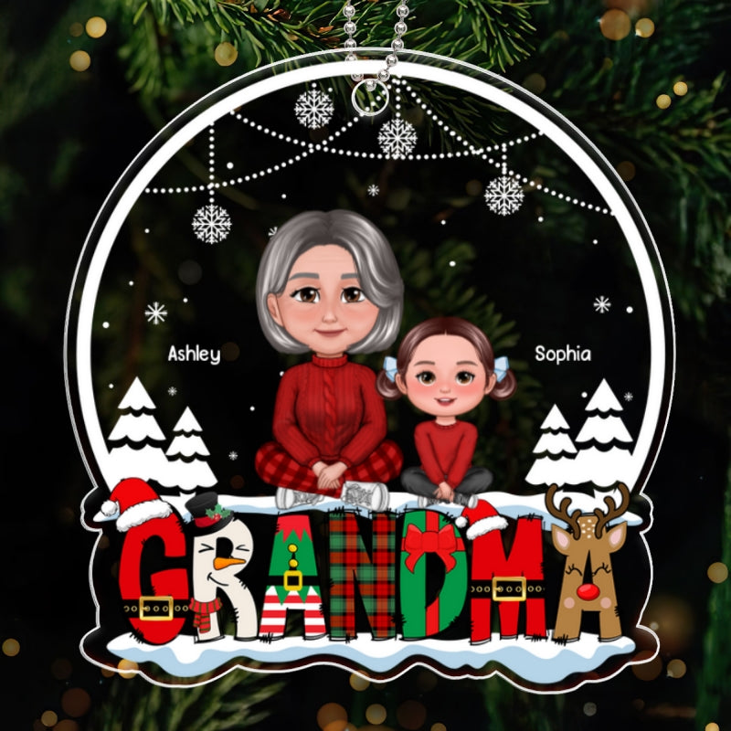 Grandma Grandkids Crossed Legs Sitting On Text Personalized Acrylic Ornament