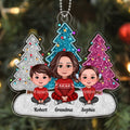 Grandma Grandkids Faux Sequins Glitter Christmas Tree Personalized Acrylic Ornament