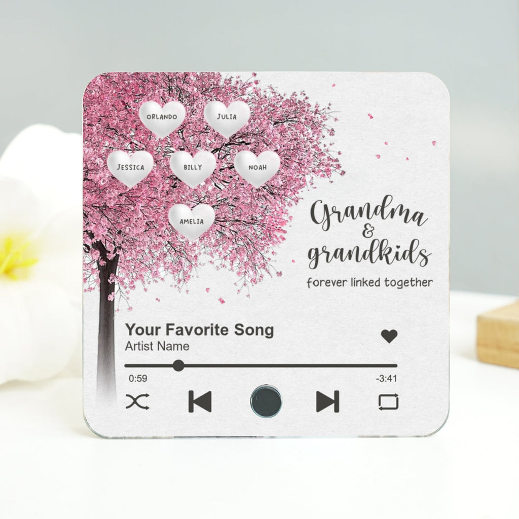Grandma Grandkids Fill A Place In Your Heart Heart Tree Personalized Music Fridge Magnet, Heartfelt Gift For Mom For Grandma